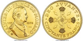 Ranier III gold Specimen Essai 50 Francs 1974-(a) SP66 PCGS, Paris mint, KM-E67, Gad-162. A scarce gold Pattern of the 50 Francs Essai type, commemora...