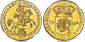 Holland. Provincial gold 14 Gulden (Gold Rider) 1751 MS62 NGC, Amsterdam mint, KM97, Fr-253. Shimmering mint brilliance bathes the surfaces of this lu...