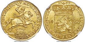 Utrecht. Provincial gold 14 Gulden (Gold Rider) 1763 MS63 NGC, KM104, Fr-288. A bright and lustrous example with a uniform strike, and some mirroring ...