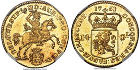 West Friesland. Provincial gold 14 Gulden (Gold Rider) 1751-Rooster MS62+ NGC, KM130, Fr-298. The distinctively prooflike surfaces of this example qui...