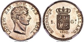 Kingdom of Holland. Louis Napoleon Gulden 1809-B UNC Details (Reverse Cleaned) NGC, Utrecht mint, KM31. An attractive and boldly struck example with n...