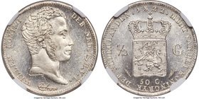 Willem I 1/2 Gulden 1822 MS66+ NGC, KM54. Variety with engraver's name below bust. Blast white surfaces with dazzling luster and prooflike fields. An ...