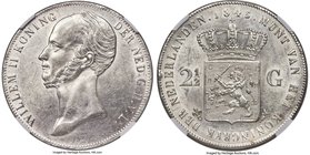 Willem II 2-1/2 Gulden 1845 MS62 NGC, Utrecht mint, KM69.2. Bold, with clear detail expressed over lustrous argent fields exhibiting only the slightes...