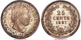 Willem III 25 Cents 1887 MS65 PCGS, KM81, Schulman-637. Axe & Star mm. Mottled russet toning, with full underlying luster and a superb strike. None ha...