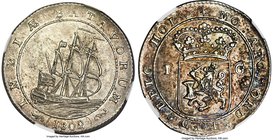 Dutch Colony. Batavian Republic Gulden 1802 MS62 NGC, KM83, Scholten-488. Lightly toned and showing elements of underlying golden iridescence on the o...