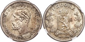Oscar II Krone 1879 MS63 NGC, KM357. Beautifully toned and with shimmering luster that spirals in the fields when the coin is rotated. A truly handsom...