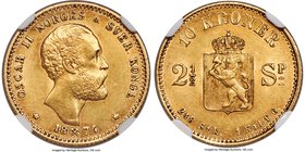 Oscar II gold 10 Kroner 1874 AU55 NGC, M347, Fr-16. Mintage: 24,000. A rarely offered, one-year type that is an absolutely coveted issue when encounte...