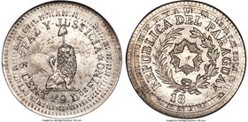 Republic silver Restrike Pattern 5 Centavos 18(XX) MS65 NGC, cf. KM-PnA37 (in gold). This elusive Pattern issue was crudely struck using earlier dies,...