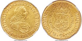 Ferdinand VI gold 8 Escudos 1758/7 LM-JM XF45 NGC, Lima mint, KM59.2, Onza-588. A sparkling example, lustrous and attractive for the assigned grade wi...
