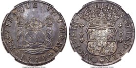 Charles III 8 Reales 1771 LM-JM VF Details (Stained) NGC, Lima mint, KM64.2, cf. Calbeto-356 (this error not noted), Cal-849, Cay-11988. Variety with ...