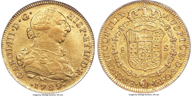 Charles IV gold 8 Escudos 1789 LM-IJ XF45 PCGS, Lima mint, KM92. Enchanting lumi...