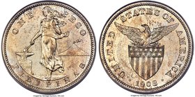 USA Administration Proof Peso 1908 PR64 PCGS, Philadelphia mint, KM172. A tiny mintage of 500 pieces, of which a significant number were destroyed dur...