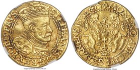 Stephan Bathory gold Ducat 1586 XF45 NGC, Fr-3. A rare type struck in the final year of Stephan Bathory's reign exhibiting a light tone and slightly w...