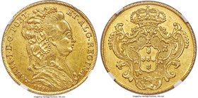 Maria I gold 4 Escudos (Peça) 1796 MS62 NGC, Lisbon mint, KM299. Strongly struck with sharp features, and exhibiting a light overall tone with hints o...