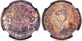 Spanish Colony. Alfonso XIII 5 Centavos 1896 PG-V MS65 NGC, Valencia mint, KM20. A needle-sharp, gem quality example of this issue, with deep toning a...