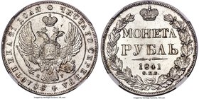 Nicholas I Rouble 1841 CПБ-HГ MS65 NGC, St. Petersburg mint, KM-C168.1, Bit-192. Obv. Crowned Imperial eagle in beaded circle. Rev. Crowned date and v...