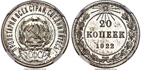 R.S.F.S.R. Proof 20 Kopecks 1922-ПЛ PR66 NGC, Leningrad mint, KM-Y82. Scattered gray toing, with bold strike and surfaces free of all but minute marks...
