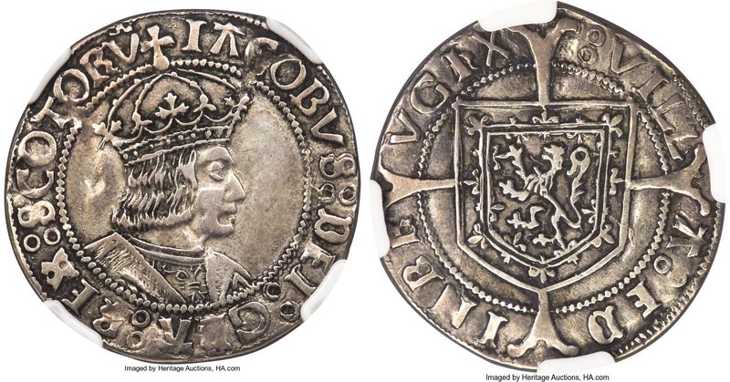James V Groat (4 Pence) Second Coinage ND (1526-1539) VF35 NGC, Edinburgh mint, ...