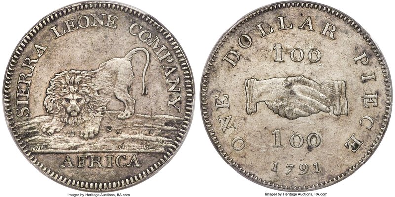 British Colony. Sierra Leone Company silver Dollar 1791 AU Details (Cleaning) PC...