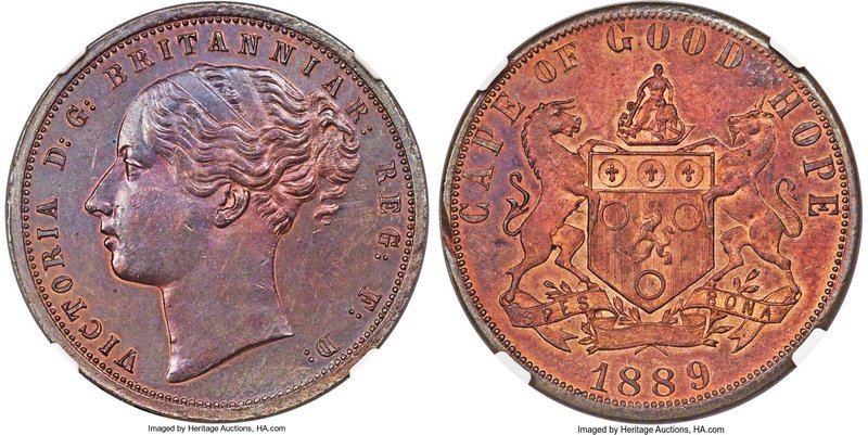 Cape of Good Hope. British Colony - Victoria bronze Proof Penny 1889 PR62 Red an...