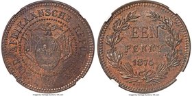 Transvaal. Republic Mule Pattern Penny 1874 AU58 Brown NGC, Brussels mint, KMX-Pn2, Hern-T23. A rare Pattern produced in bronze with the obverse of th...