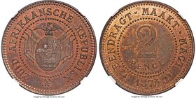 Transvaal. Republic bronze Pattern 2 Pence 1874 MS65 Red and Brown NGC, Brussels mint, KMX-Pn3, Hern-T19. Estimated Mintage: 50. A well-preserved spec...