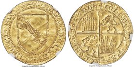 Castile & Leon. Juan II gold Dobla de la Banda ND (1406-1454) MS62 NGC, Seville mint, Fr-112, Cay-1515. + IOhAnЄS * DЄI * GRACIA * RЄX * LЄGIOnIS, arm...