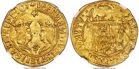Ferdinand & Isabella gold 2 Excelentes ND (1476-1516) MS64 NGC, Seville mint, Cay-2938. 6.93gm. Variety with points in the angles of the cross in the ...