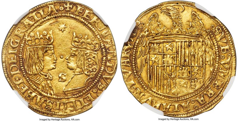 Ferdinand & Isabella (1476-1516) gold 2 Excelentes ND (from 1497) MS61 NGC, Sevi...
