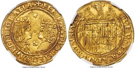 Ferdinand & Isabella (1476-1516) gold 2 Excelentes ND (from 1497) MS61 NGC, Seville mint, Cay-2933. 7.00gm. Lightly toned with coppery hues over an at...