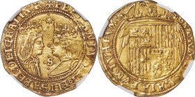 Ferdinand & Isabella (1476-1516) gold 2 Excelentes ND (from 1497)-S AU55 NGC, Seville mint, Fr-129, Cay-2933. Boldly struck with handsome toning surro...