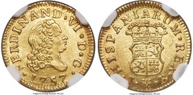 Ferdinand VI gold 1/2 Escudo 1757 M-JB MS66 NGC, Madrid mint, KM378. An exceptional piece of clear gem preservation and lustrous radiance, the fields ...