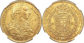 Charles III gold 8 Escudos 1772 M-PJ AU55 NGC, Madrid mint, KM409.1. A pleasing example with minimal handling for the grade and light toning overall. ...