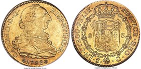 Charles III gold 8 Escudos 1788 S-C AU58 NGC, Seville mint, KM409.2a, A most handsome example with exceptionally bold details, abundant mint luster an...