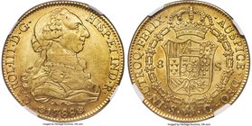 Charles III gold 8 Escudos 1788 S-C AU55 NGC, Seville mint, KM409.2a. Variety with a point after R at the end of the obverse legend. An example exhibi...