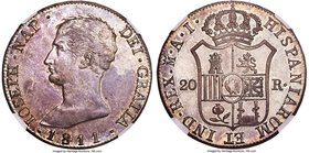Joseph Napoleon "De Vellon" 20 Reales 1811 M-AI MS63 NGC, Madrid mint, KM551.2. Small eagle. The highest certification for this type at NGC, challenge...