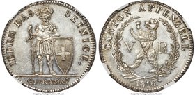 Appenzell. Canton 4 Franken 1816 MS62+ NGC, KM12. Razor sharp throughout with prominent denticles framing the peripheries, conveying an appealing degr...