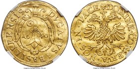 Basel. City gold Goldgulden (Ducat) 1640 XF Details (Damaged) NGC, KM97, Fr-50, HMZ-2-73h. 3.41gm. The first of this fleeting 17th century gold type t...