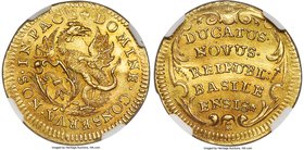 Basel. City gold Ducat ND (c. 1775) MS62 NGC, KM173, Fr-45. A superlative Ducat with almost prooflike reflectivity in the fields behind the crisp and ...