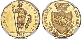Bern. Canton gold 1/2 Duplone 1797 MS62 NGC, KM162, Fr-188. 3.83gm. A crisply struck example which is impressively choice for the type. The fields exh...
