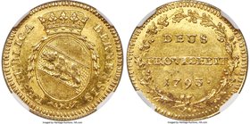 Bern. Canton gold Duplone 1793 MS62 NGC, KM143, Fr-182. A lemon-gold piece displaying prooflike fields and light toning. Design details are crisp, and...