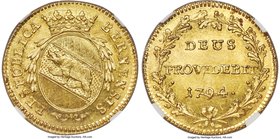 Bern. Canton gold Duplone 1794 MS65 NGC, KM146, Fr-182. Simply marvelous, the fields alight with bright golden luster highlighting crisp devices place...