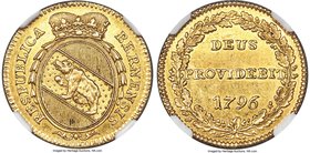 Bern. Canton gold Duplone 1796 MS61 NGC, KM146, Fr-182, HMZ-2-213h. 7.63gm. A solid piece with good luster and an saffron-gold patina. The strike is b...
