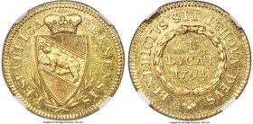 Bern. Canton gold Ducat 1794 MS65 NGC, KM148, Fr-180, HMZ-2-215h. A pristine gem marked by flashy golden fields devoid of any meaningful contact, show...