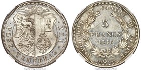 Geneva. Canton 5 Francs 1848 MS63 NGC, KM137. This sought-after type could hardly be better presented visually, here seen choice with glassy shimmerin...