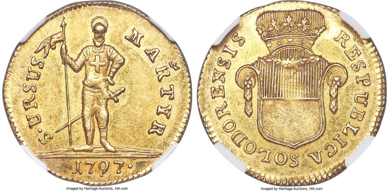 Solothurn. Canton gold Duplone 1797 MS62 NGC, KM60, Fr-391, HMZ-2-840c. A lightl...