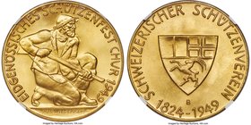 Confederation gold "Graubunden - Chur Shooting Festival" Medal 1949-B MS67 NGC, Bern mint, Richter-857a. 33mm. Nearly as-struck, displaying brilliant ...