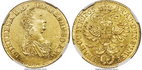 Maria Theresa gold 2 Ducat 1765 MS60 NGC, Karlsburg mint, KM631var (design different than pictured), Fr-540. A visually striking Mint State example wi...