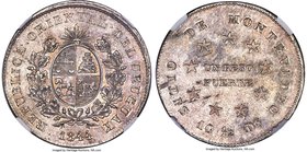 Republic "Montevideo Siege" Peso 1844 AU58 NGC, KM5. A superior example of this classic Latin American crown with original patina, bold features and n...