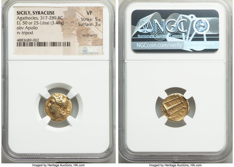 SICILY. Syracuse. Agathocles (317-289 BC). EL 50 or 25-litrai (15mm, 3.48 gm, 8h...